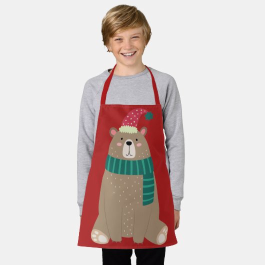 Niedlicher Cartoon Bär im Wolle Scarf Weihnachten Schürze (Getragen)