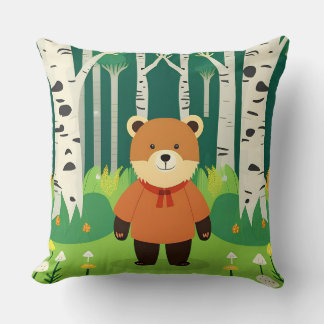 Niedlicher Cartoon-Bär in einer magischen Waldland Kissen