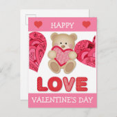 Niedlicher Cartoon Bär Rosa Herz Valentinstag Postkarte (Vorne/Hinten)