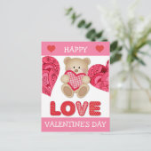 Niedlicher Cartoon Bär Rosa Herz Valentinstag Postkarte (Stehend Vorderseite)