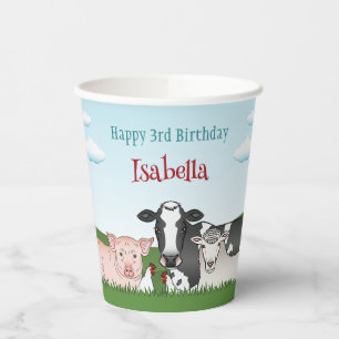 Niedlicher Cartoon Barnyard Farm Animals Kind Gebu Pappbecher