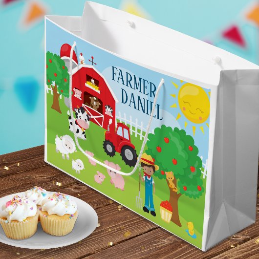 Niedlicher Cartoon Barnyard Tiere, Bauer und Trakt Große Geschenktüte