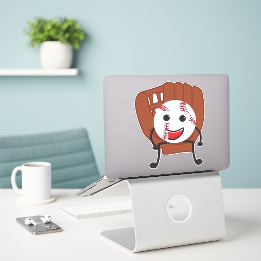 Niedlicher Cartoon Baseball Ball und Handschuh Aufkleber (Laptop auf Schreibtisch)