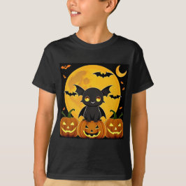 Niedlicher Cartoon Bat and Jack-O' Lantern Pumpkin T-Shirt