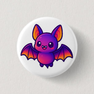 Niedlicher Cartoon Bat mit kräftigen Lila Flügeln Button