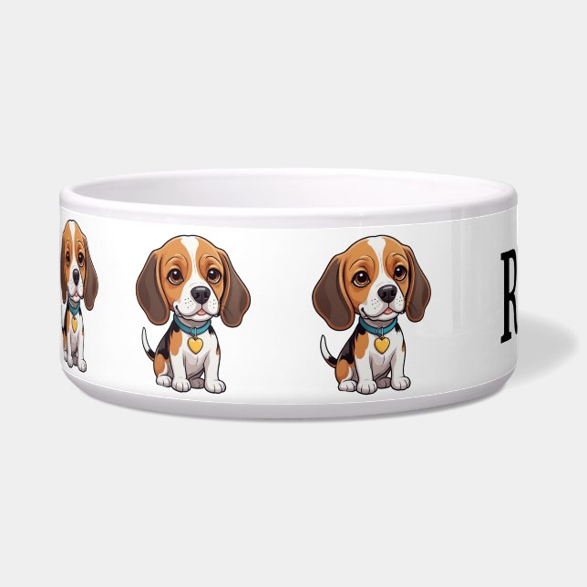 Niedlicher Cartoon Beagle Personalisieren Napf (Links)