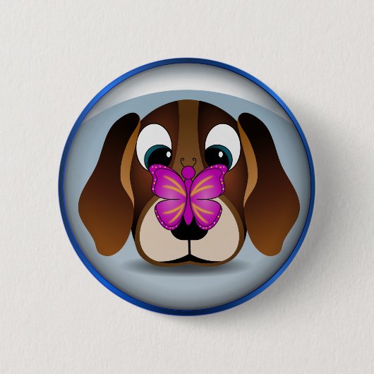 Niedlicher Cartoon Beagle Welpen Hund und Schmette Button (Vorderseite)