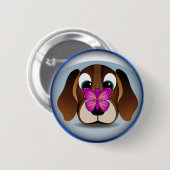 Niedlicher Cartoon Beagle Welpen Hund und Schmette Button (Vorne & Hinten)