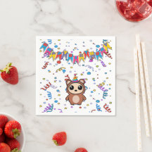 Niedlicher Cartoon Bear Birthday Napkins | Lieferu