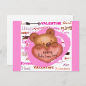 Niedlicher Cartoon Bear Pink Valentinstag Postkarte (Vorne/Hinten)