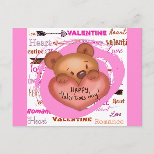 Niedlicher Cartoon Bear Pink Valentinstag Postkarte (Vorderseite)