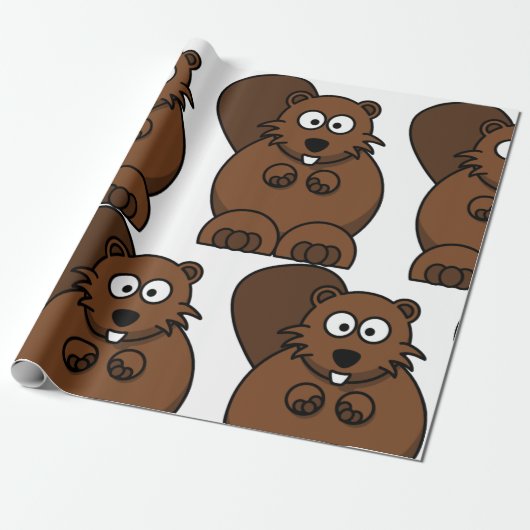 Niedlicher Cartoon Beaver Funny Woodland Tier Geschenkpapier (Ungerollt)