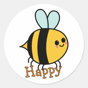 Niedlicher Cartoon Bee Happy Runder Aufkleber