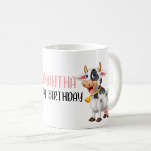 Niedlicher Cartoon Big Cow Happy Geburtstag Kaffee Kaffeetasse