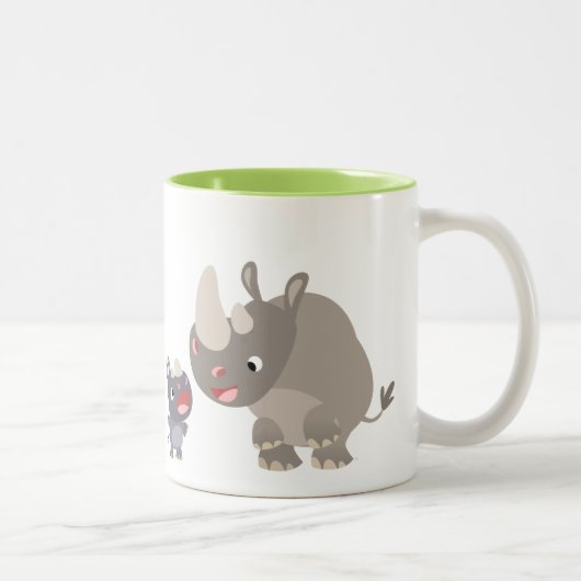 Niedlicher Cartoon Big Rhino und Baby Rhino Zweifarbige Tasse (Rechts)