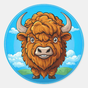 Niedlicher Cartoon-Bison Runder Aufkleber
