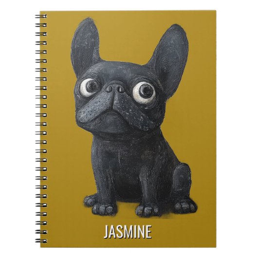 Niedlicher Cartoon Black Frenchie Dog Mustard Yell Notizblock (Vorderseite)