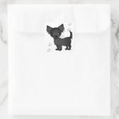 Niedlicher Cartoon Black Long-haarige Chihuahua Quadratischer Aufkleber (Tasche)