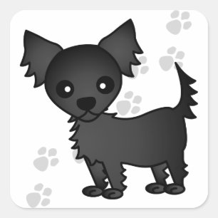 Niedlicher Cartoon Black Long-haarige Chihuahua Quadratischer Aufkleber