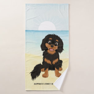Niedlicher Cartoon Black und Tan Cavalier Badehandtuch