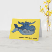 Niedlicher Cartoon Blauwal Geburtstag Karte (Gelbe Blume)