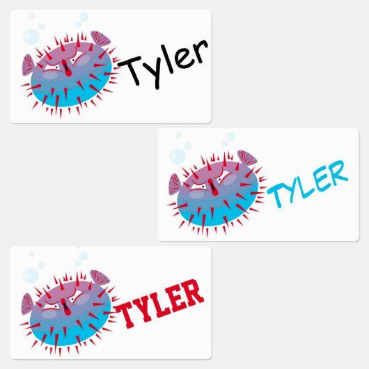 Niedlicher Cartoon Blowfish Labels Etiketten (Gruppe)