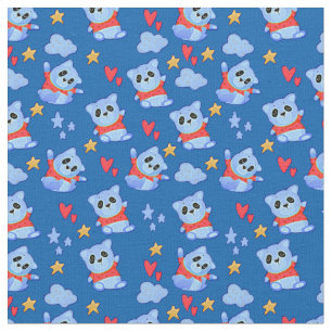 Niedlicher Cartoon Blue Baby Panda mit Red Top auf Stoff