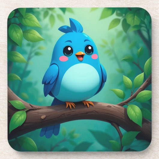 Niedlicher Cartoon Blue Bird Getränkeuntersetzer (Vorderseite)