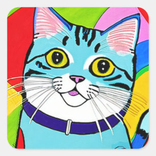 Niedlicher Cartoon Blue Cat Quadratischer Aufkleber
