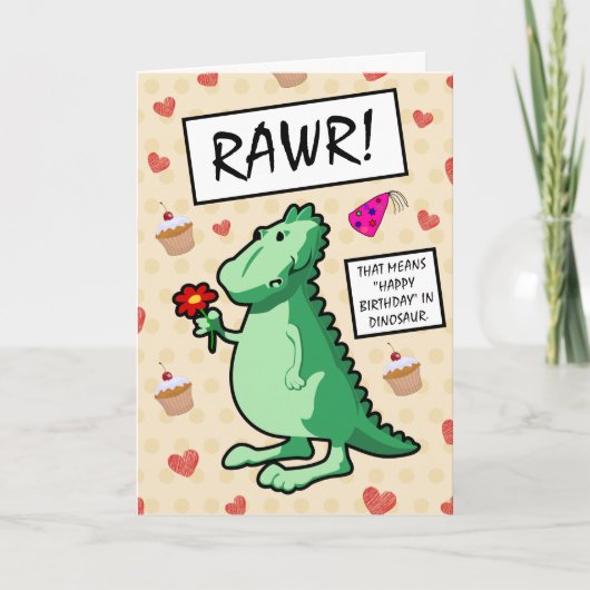 Niedlicher Cartoon Blume Dinosaur Roar Happy Gebur Karte (Vorderseite)