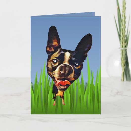 Niedlicher Cartoon Boston Terrier Grußkarte Karte (Vorderseite)