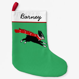 Niedlicher Cartoon Boston Terrier Happy Hund Urlau Kleiner Weihnachtsstrumpf