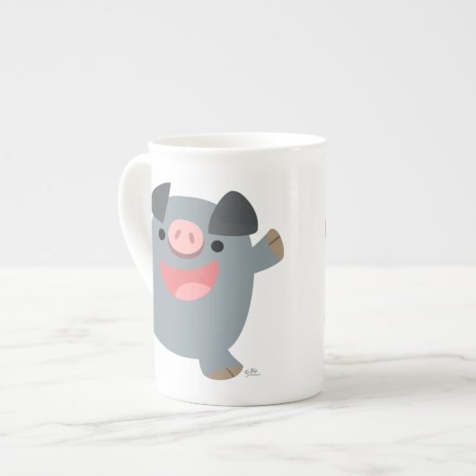 Niedlicher Cartoon Bouncy Pig Knochen China Tasse (Vorderseite Links)