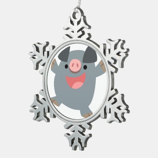 Niedlicher Cartoon Bouncy Pig Pewter Ornament (Rechts)