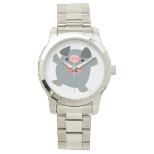 Niedlicher Cartoon Bouncy Pig Unisex Watch Armbanduhr