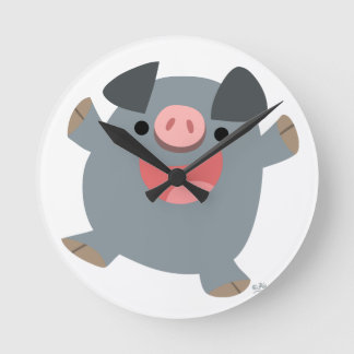 Niedlicher Cartoon - Bouncy Pig Wall Clock Runde Wanduhr