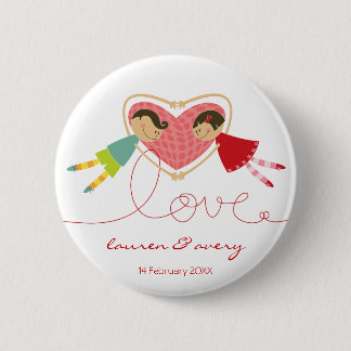 Niedlicher Cartoon Boy Girl Liebe Verlobt Wedding Button