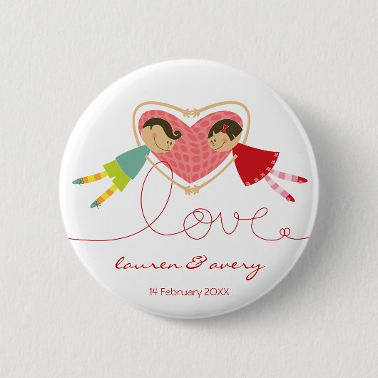 Niedlicher Cartoon Boy Girl Liebe Verlobt Wedding Button (Vorderseite)