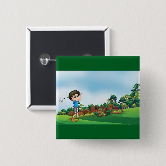 Niedlicher Cartoon Boy Golfing Fun Golf Lover Desi Button (Vorne & Hinten)