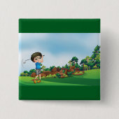 Niedlicher Cartoon Boy Golfing Fun Golf Lover Desi Button (Vorderseite)