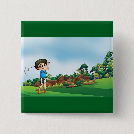 Niedlicher Cartoon Boy Golfing Fun Golf Lover Desi Button (Vorderseite)
