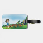 Niedlicher Cartoon Boy Golfing Fun Golf Lover Desi Gepäckanhänger (Rückseite horizontal)