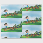 Niedlicher Cartoon Boy Golfing Fun Golf Lover Desi Geschenkpapier (Flach)
