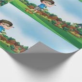 Niedlicher Cartoon Boy Golfing Fun Golf Lover Desi Geschenkpapier