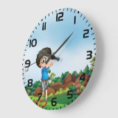 Niedlicher Cartoon Boy Golfing Fun Golf Lover Desi Große Wanduhr (Winkel)