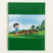 Niedlicher Cartoon Boy Golfing Fun Golf Lover Desi Planer (Vorderseite)