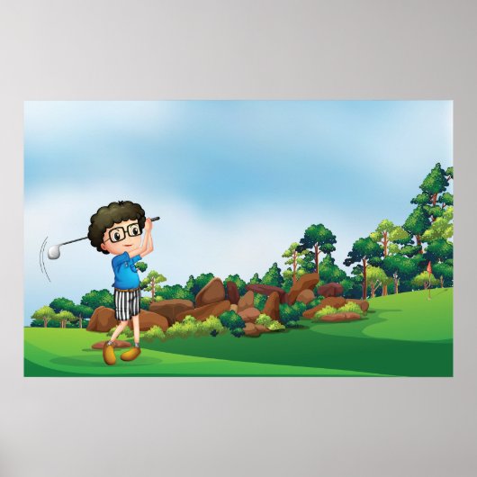 Niedlicher Cartoon Boy Golfing Fun Golf Lover Desi Poster (Vorne)