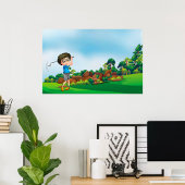 Niedlicher Cartoon Boy Golfing Fun Golf Lover Desi Poster