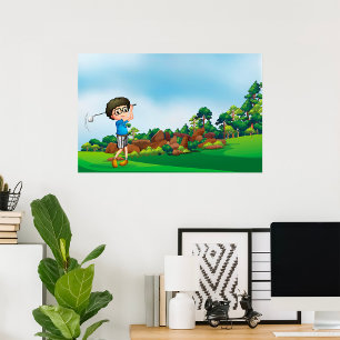 Niedlicher Cartoon Boy Golfing Fun Golf Lover Desi Poster