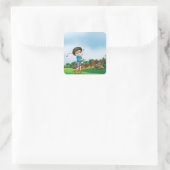 Niedlicher Cartoon Boy Golfing Fun Golf Lover Desi Quadratischer Aufkleber (Tasche)